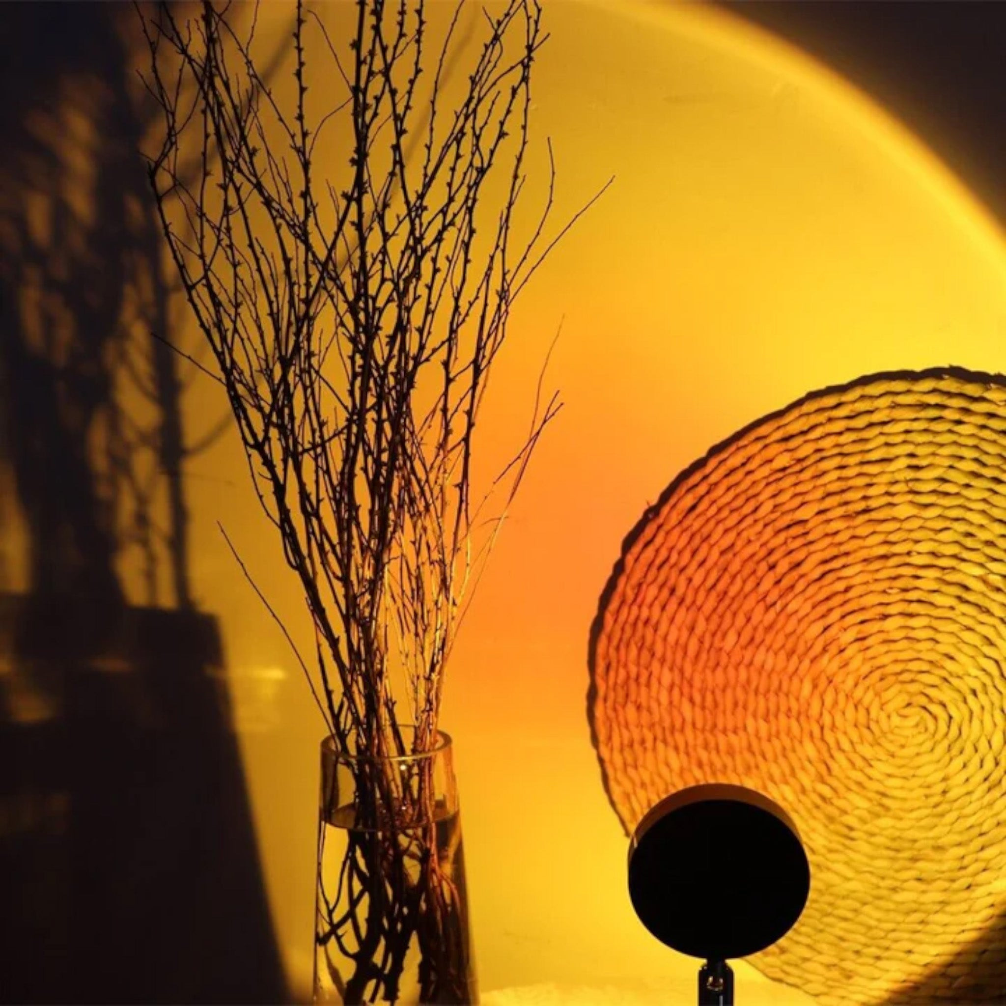 A sunset lamp projecting a warm glow.