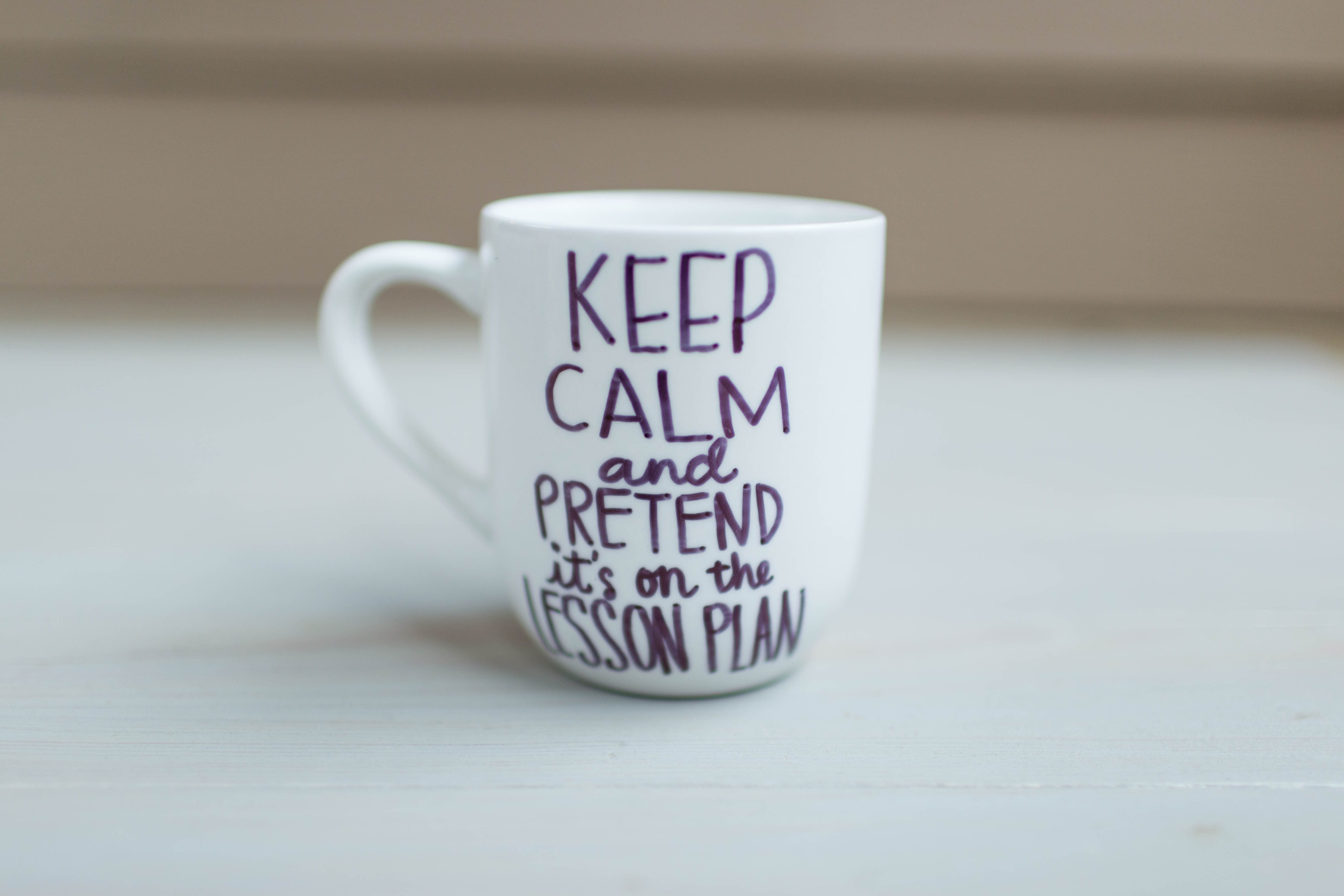 A white mug with a hand-drawn design of a plant and the words "Plant Lady."