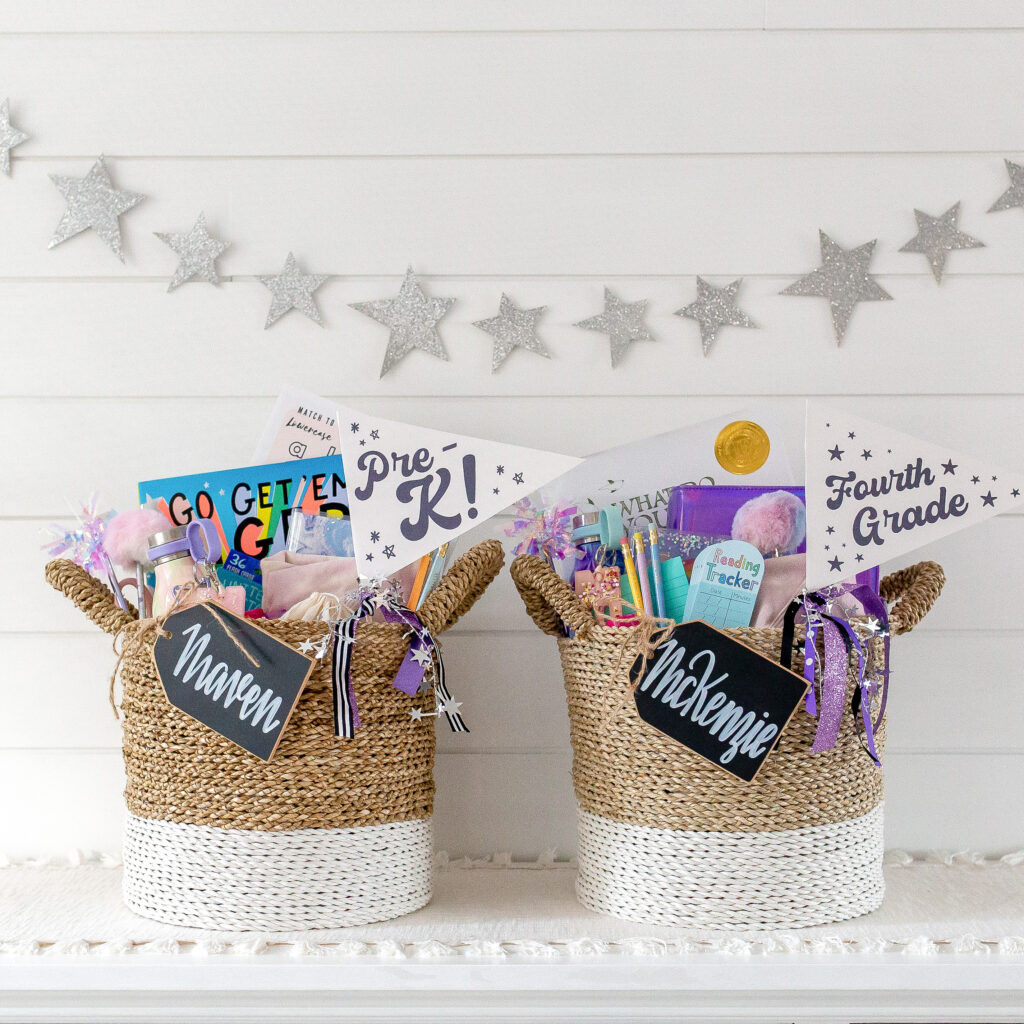 Alt: Colorful fabric-covered notebooks with personalized designs, perfect for back to school.