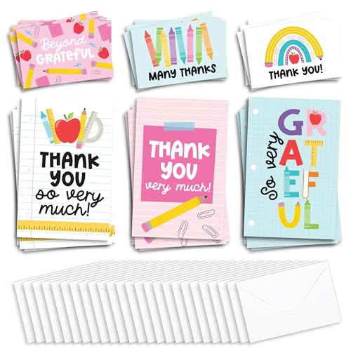 alt text: Colorful thank you cards with various designs and sentiments