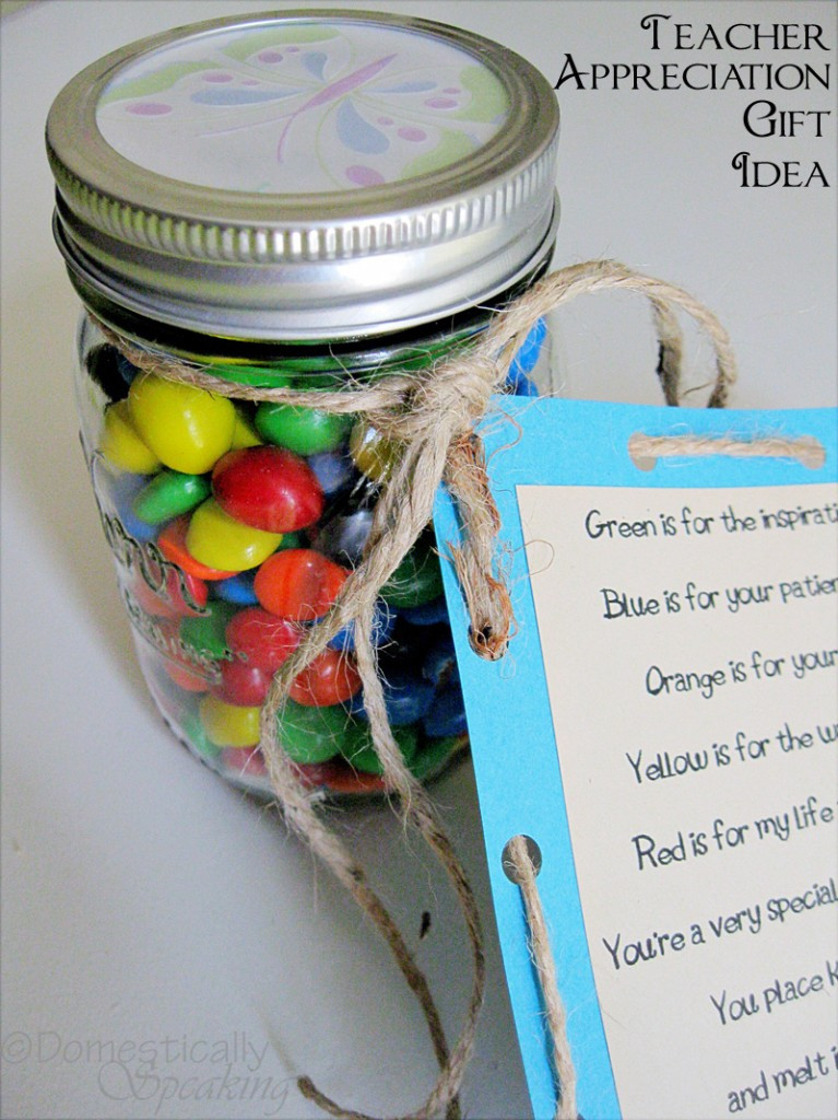 alt text: M&M Teacher Appreciation Gift Idea in a Mason Jar