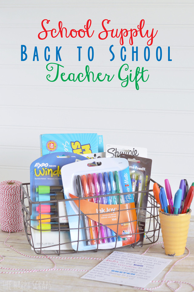 Back to school supplies arranged in a gift basket