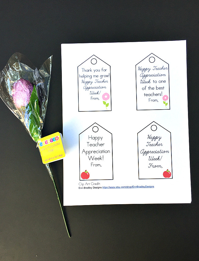 Chocolate flowers with a "Thanks for helping me grow" tag