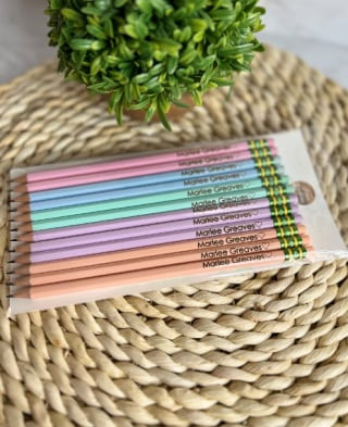 Personalized pencils with the teacher's name engraved.
