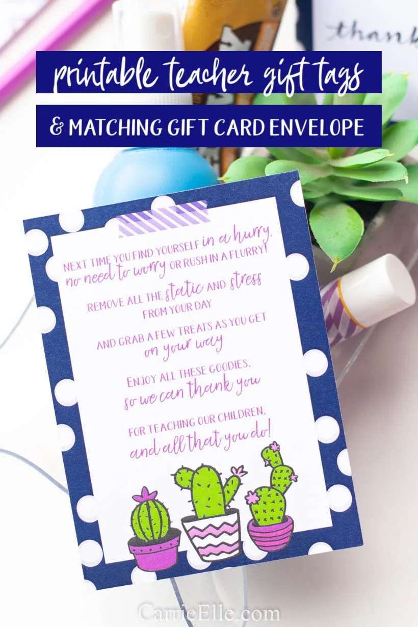 Printable Teacher Gift Card with Cactus